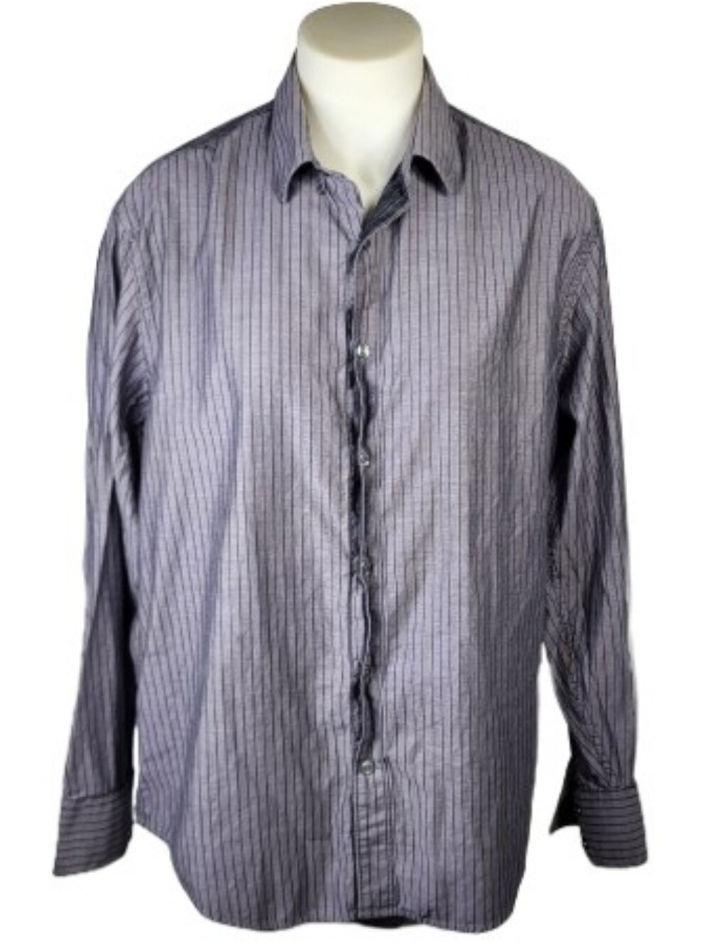 Perry Ellis Men's Brown Black Stripe Long Sleeve Button Down Shirt Sz Lg